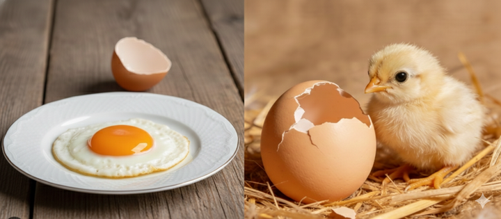 MetaChinese Institute: An image of fried egg on the left and a chick hatched to illustrate the Egg Metaphor That Stayed Untranslated on X